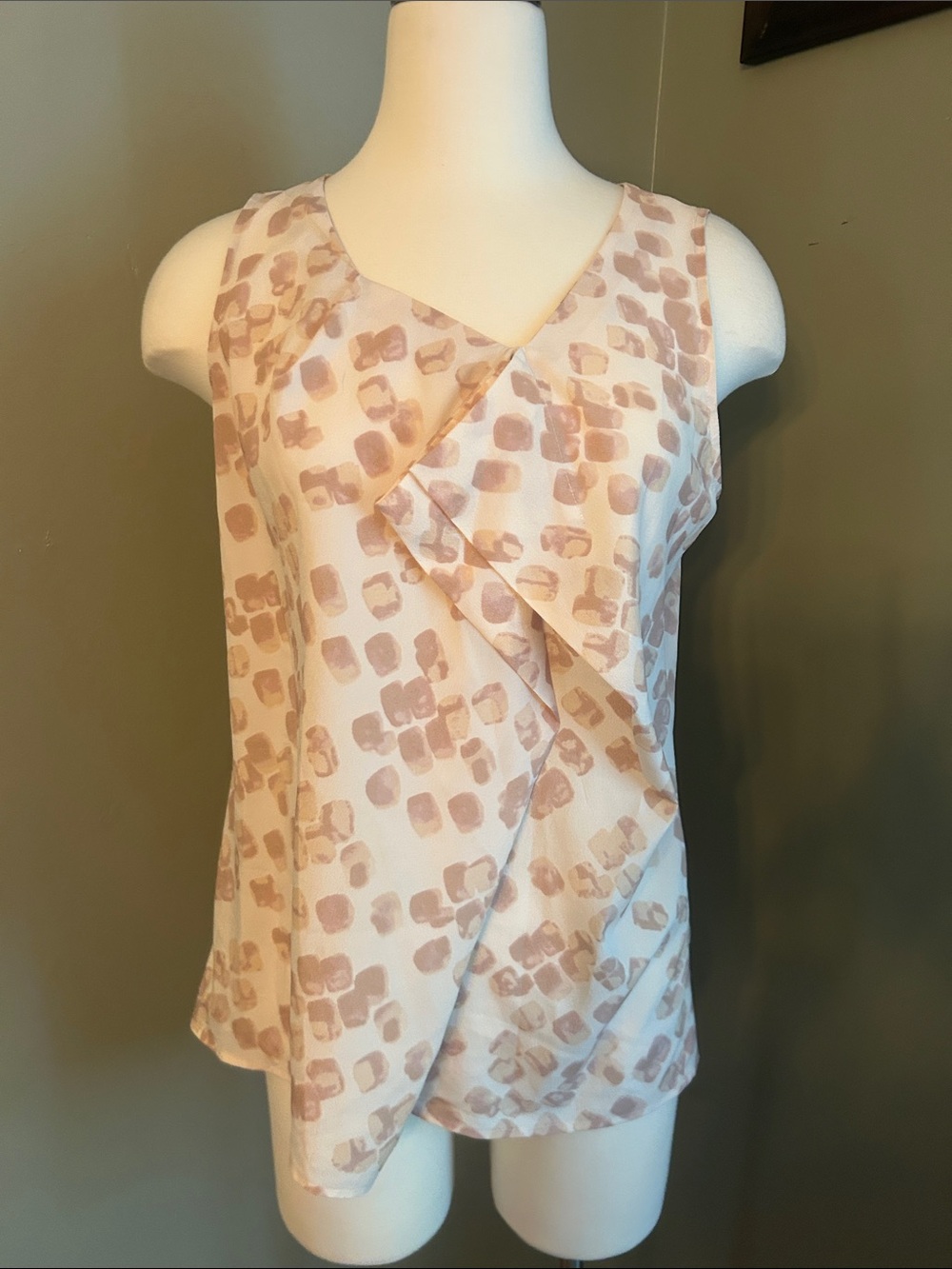 LOFT Blush Spot Print Ruffle Front Sleeveless Camisole